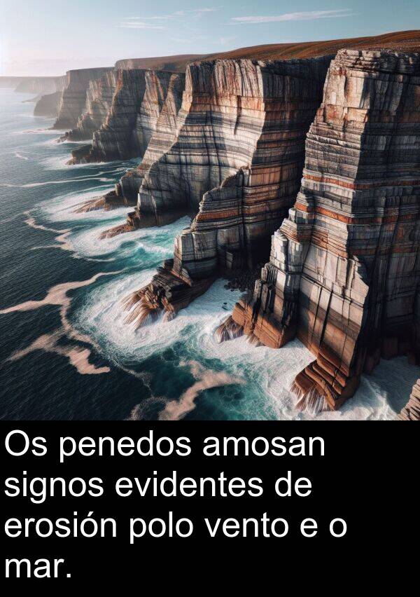 erosión: Os penedos amosan signos evidentes de erosión polo vento e o mar.