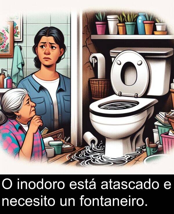 inodoro: O inodoro está atascado e necesito un fontaneiro.