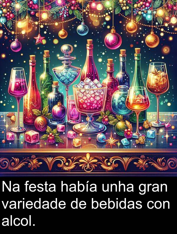 gran: Na festa había unha gran variedade de bebidas con alcol.