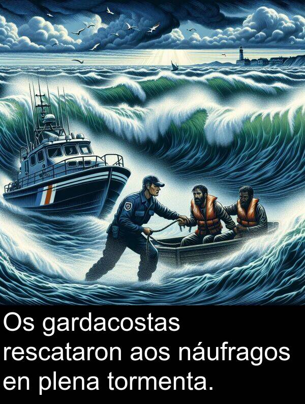 rescataron: Os gardacostas rescataron aos náufragos en plena tormenta.