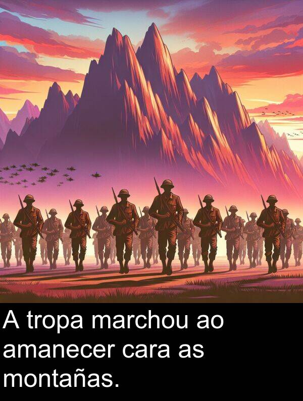 amanecer: A tropa marchou ao amanecer cara as montañas.