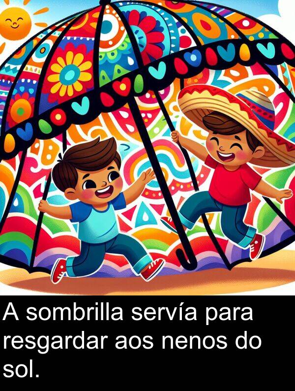 resgardar: A sombrilla servía para resgardar aos nenos do sol.