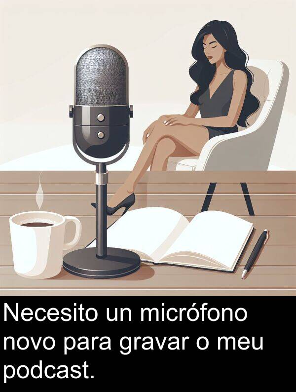 gravar: Necesito un micrófono novo para gravar o meu podcast.