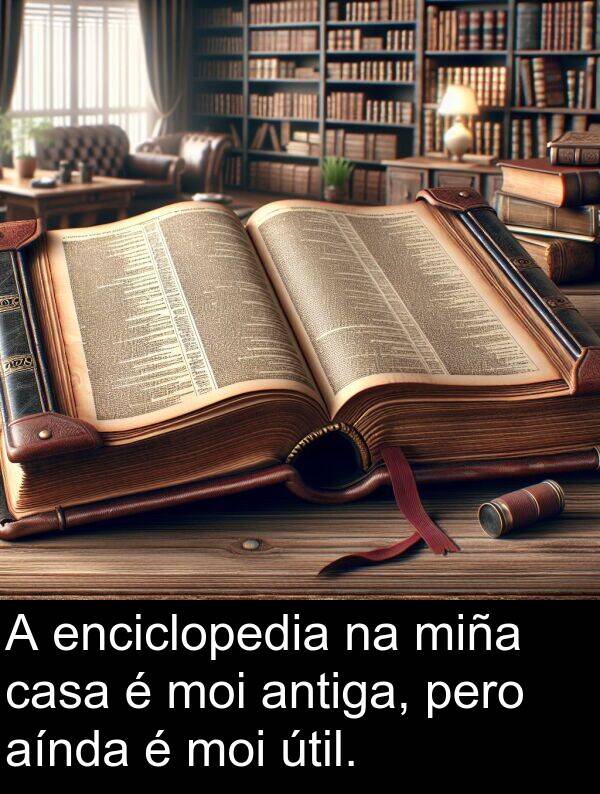 enciclopedia: A enciclopedia na miña casa é moi antiga, pero aínda é moi útil.