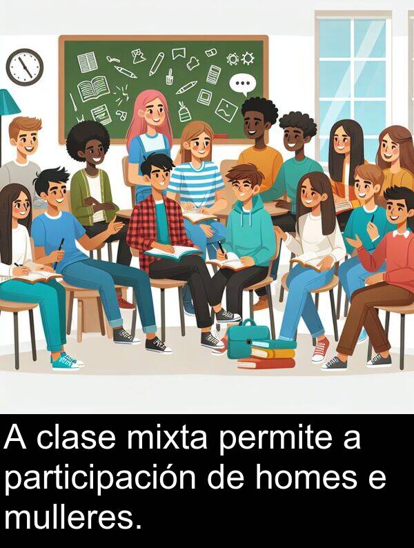 participación: A clase mixta permite a participación de homes e mulleres.