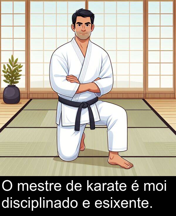 esixente: O mestre de karate é moi disciplinado e esixente.