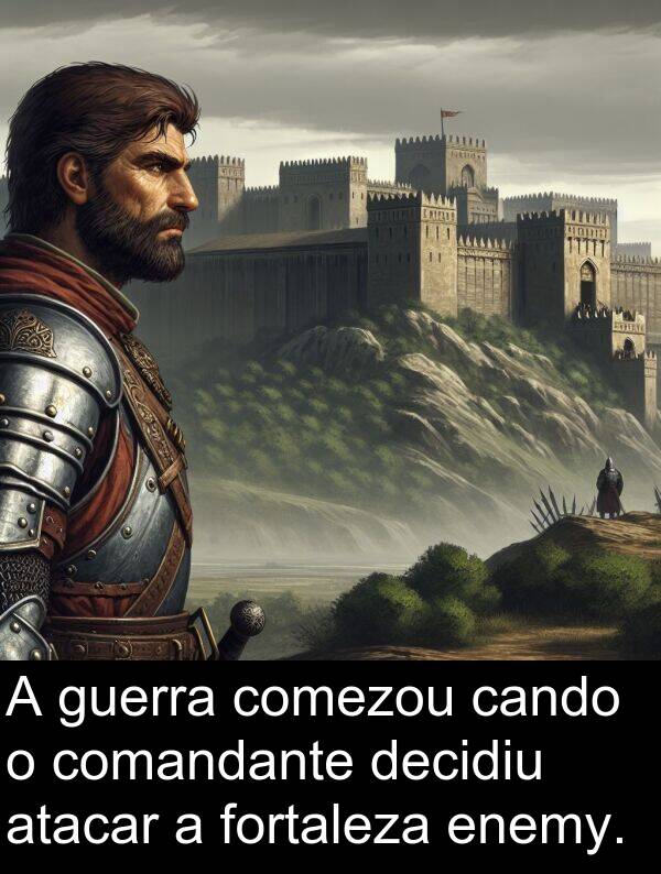 fortaleza: A guerra comezou cando o comandante decidiu atacar a fortaleza enemy.