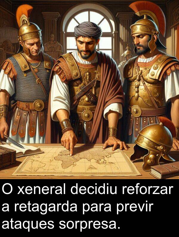 reforzar: O xeneral decidiu reforzar a retagarda para previr ataques sorpresa.