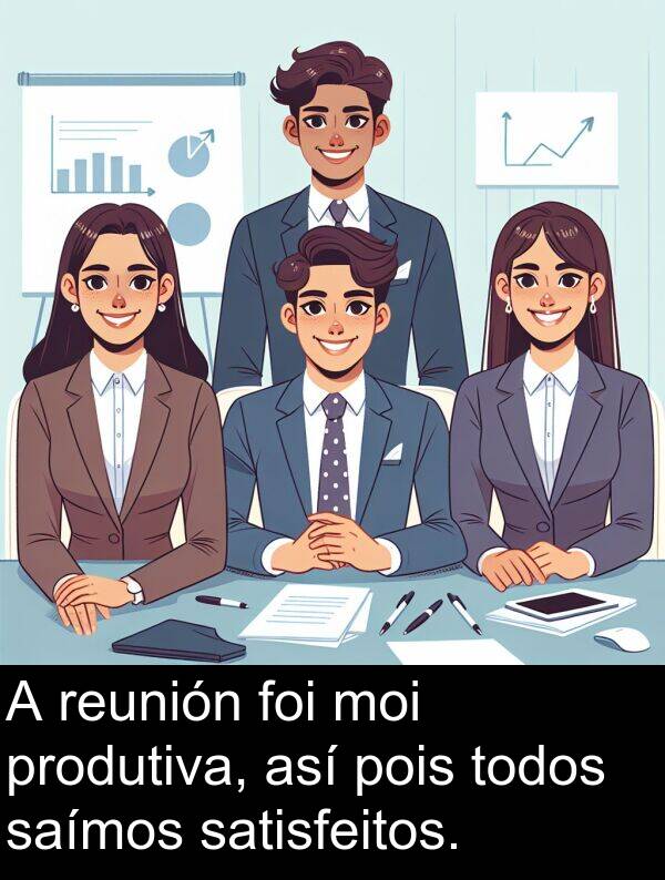 reunión: A reunión foi moi produtiva, así pois todos saímos satisfeitos.