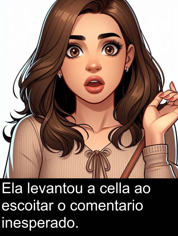 escoitar: Ela levantou a cella ao escoitar o comentario inesperado.