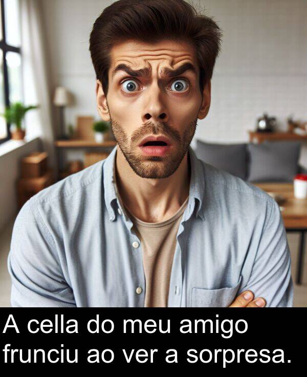 sorpresa: A cella do meu amigo frunciu ao ver a sorpresa.