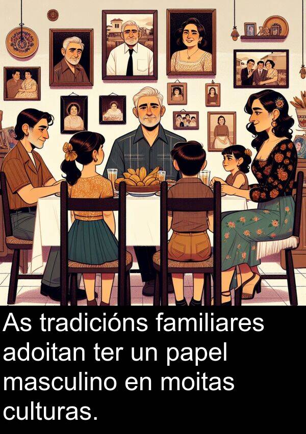 ter: As tradicións familiares adoitan ter un papel masculino en moitas culturas.