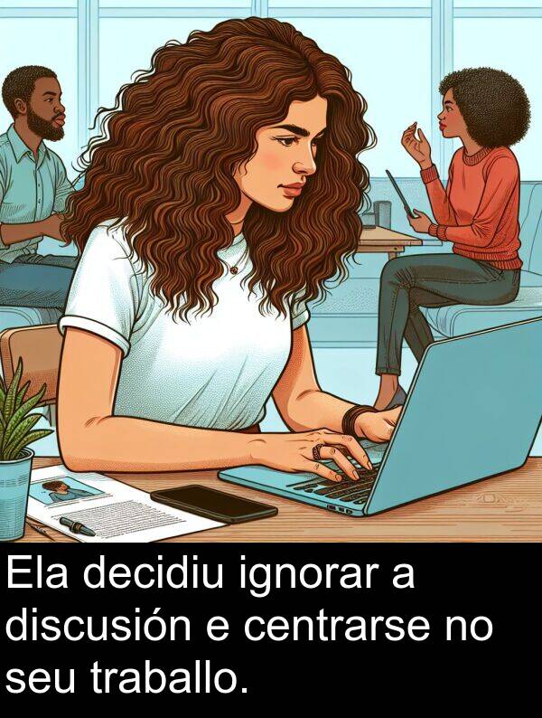 ignorar: Ela decidiu ignorar a discusión e centrarse no seu traballo.