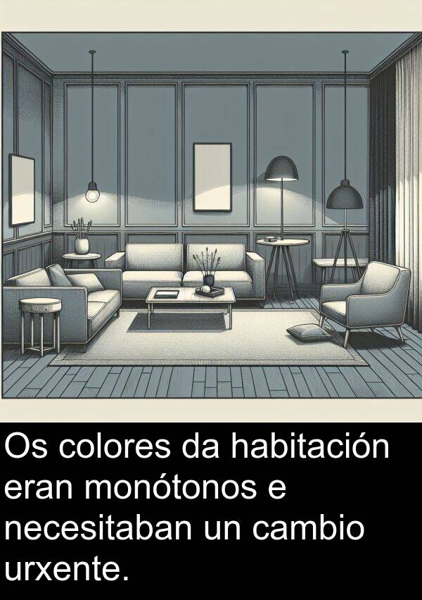 colores: Os colores da habitación eran monótonos e necesitaban un cambio urxente.