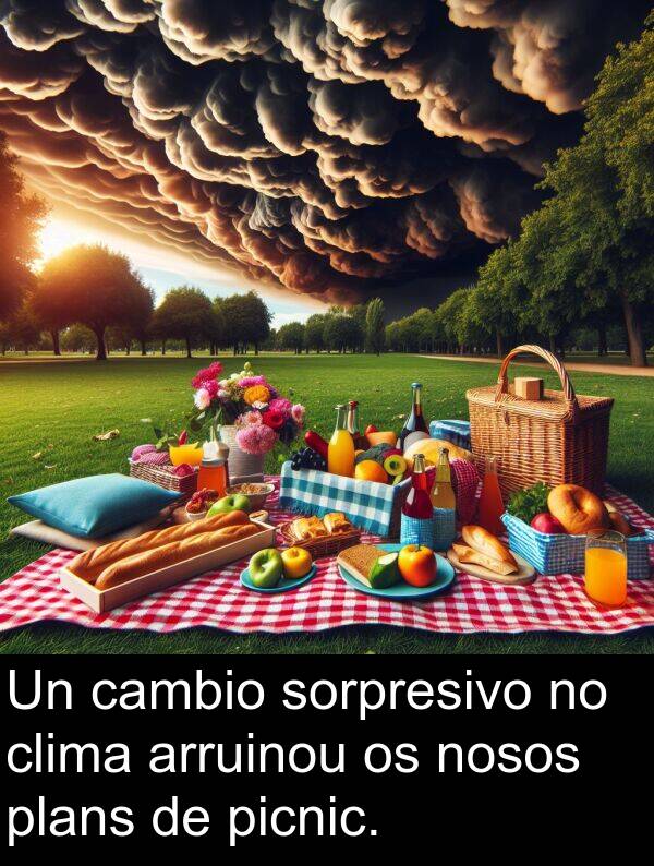 sorpresivo: Un cambio sorpresivo no clima arruinou os nosos plans de picnic.