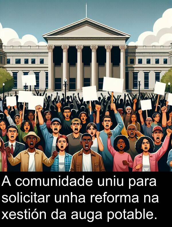 reforma: A comunidade uniu para solicitar unha reforma na xestión da auga potable.