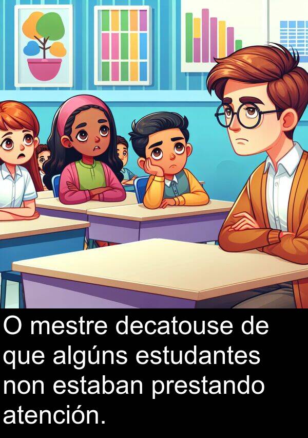 estudantes: O mestre decatouse de que algúns estudantes non estaban prestando atención.