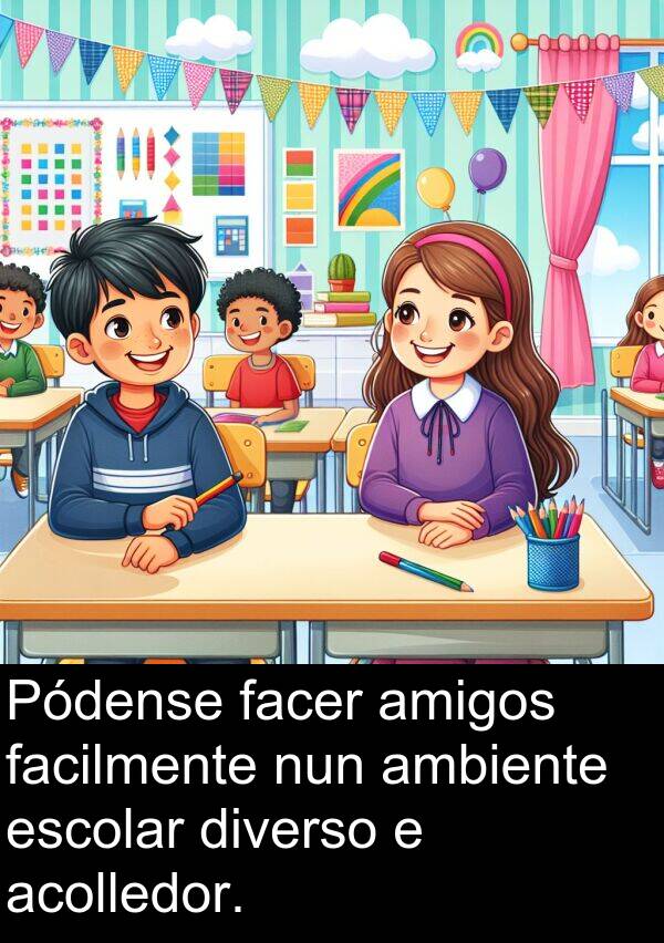 ambiente: Pódense facer amigos facilmente nun ambiente escolar diverso e acolledor.