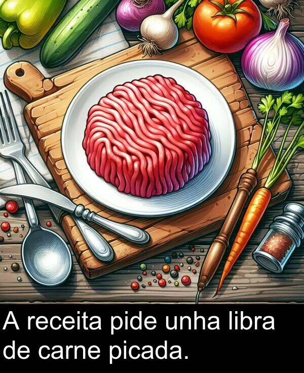carne: A receita pide unha libra de carne picada.