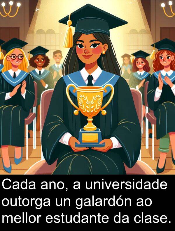 estudante: Cada ano, a universidade outorga un galardón ao mellor estudante da clase.