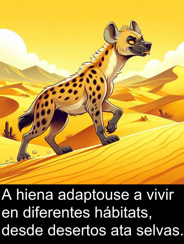 diferentes: A hiena adaptouse a vivir en diferentes hábitats, desde desertos ata selvas.