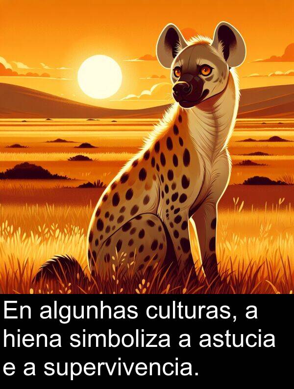 supervivencia: En algunhas culturas, a hiena simboliza a astucia e a supervivencia.