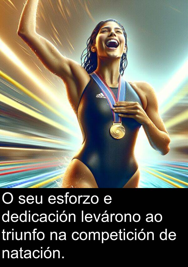 esforzo: O seu esforzo e dedicación levárono ao triunfo na competición de natación.