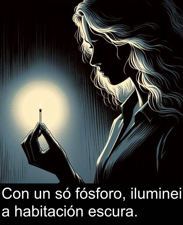 fósforo: Con un só fósforo, iluminei a habitación escura.