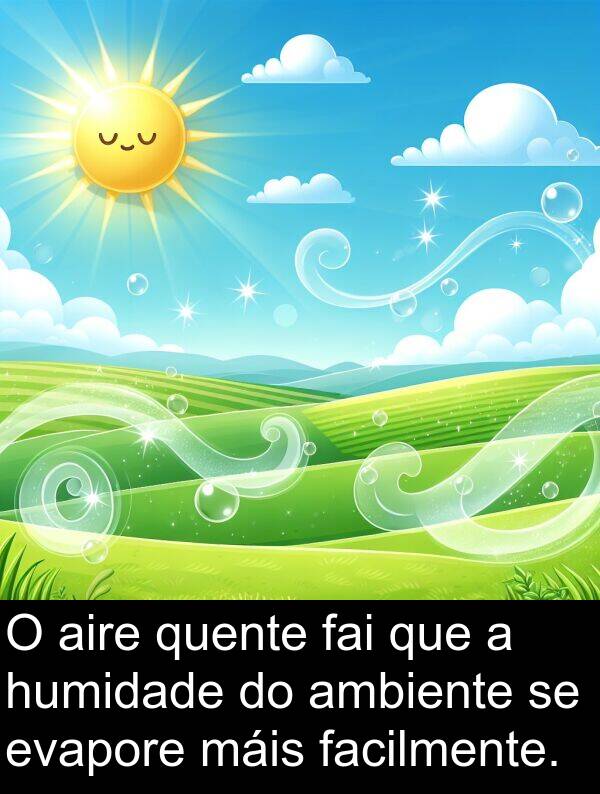 ambiente: O aire quente fai que a humidade do ambiente se evapore máis facilmente.