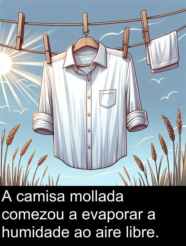 aire: A camisa mollada comezou a evaporar a humidade ao aire libre.