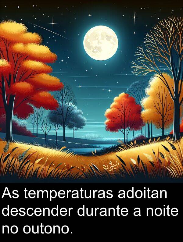 durante: As temperaturas adoitan descender durante a noite no outono.