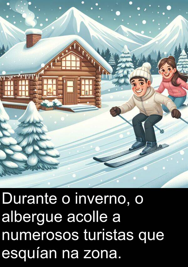acolle: Durante o inverno, o albergue acolle a numerosos turistas que esquían na zona.