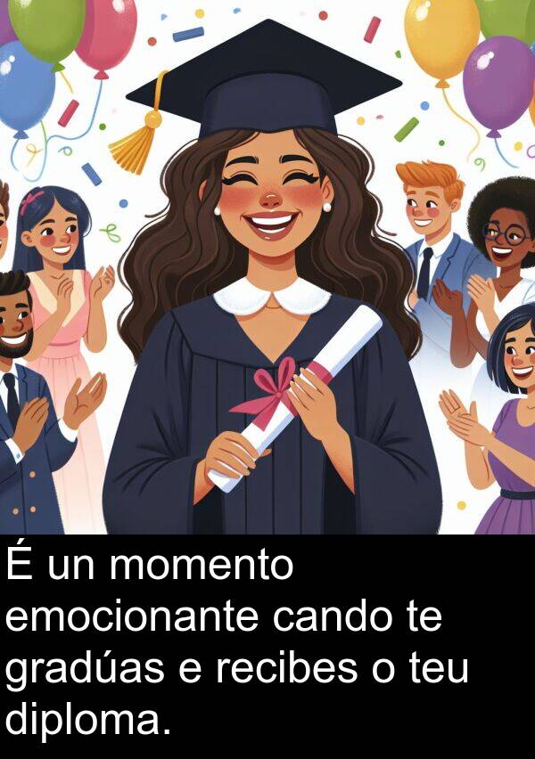 recibes: É un momento emocionante cando te gradúas e recibes o teu diploma.