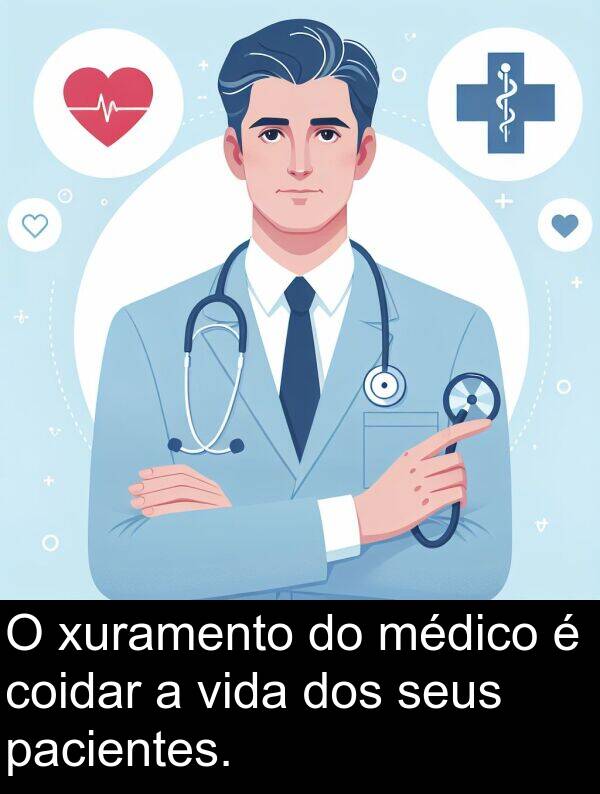 médico: O xuramento do médico é coidar a vida dos seus pacientes.