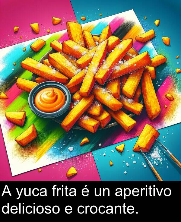 frita: A yuca frita é un aperitivo delicioso e crocante.