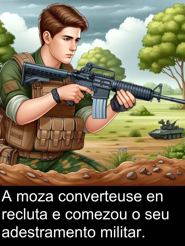 recluta: A moza converteuse en recluta e comezou o seu adestramento militar.