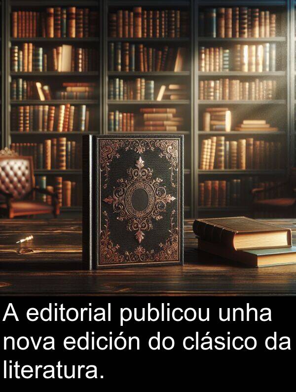 edición: A editorial publicou unha nova edición do clásico da literatura.