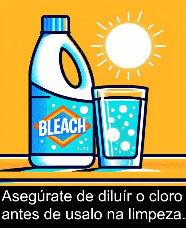 cloro: Asegúrate de diluír o cloro antes de usalo na limpeza.