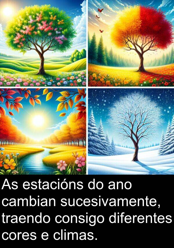 cores: As estacións do ano cambian sucesivamente, traendo consigo diferentes cores e climas.
