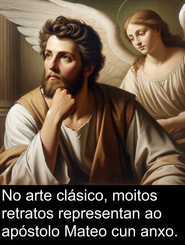 retratos: No arte clásico, moitos retratos representan ao apóstolo Mateo cun anxo.
