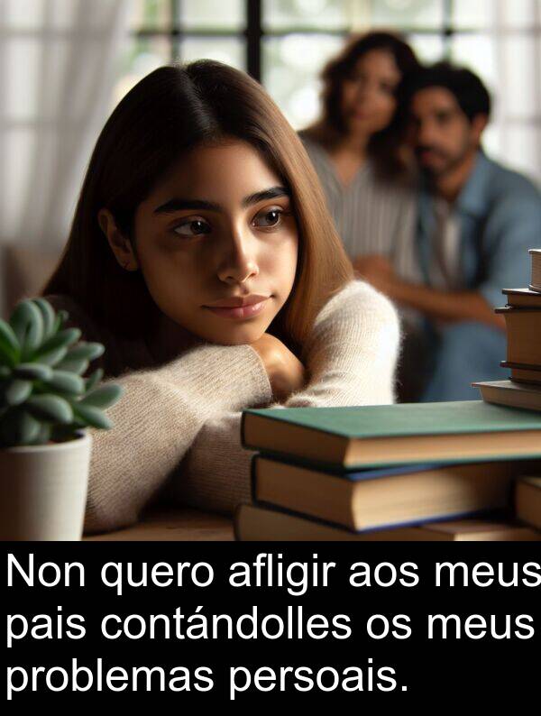 afligir: Non quero afligir aos meus pais contándolles os meus problemas persoais.
