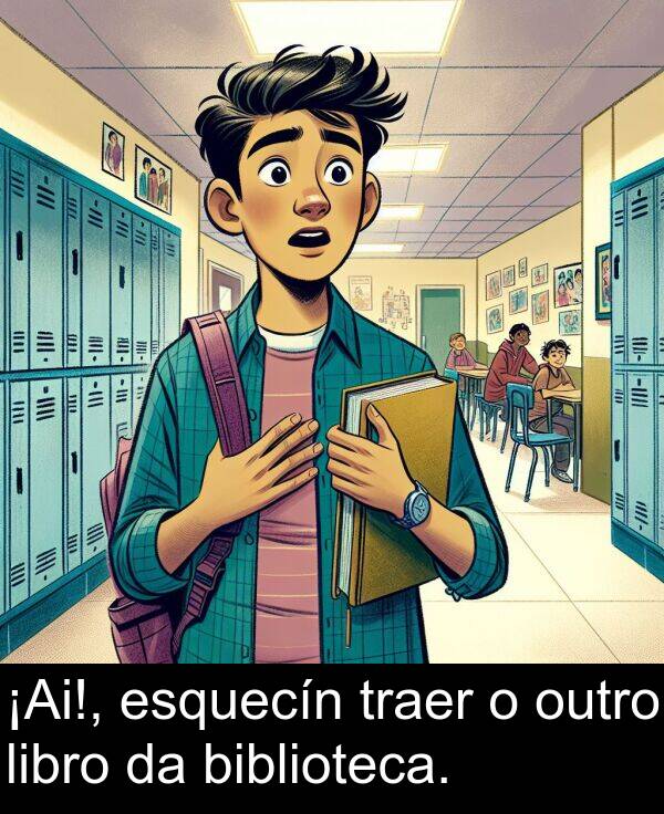 esquecín: ¡Ai!, esquecín traer o outro libro da biblioteca.