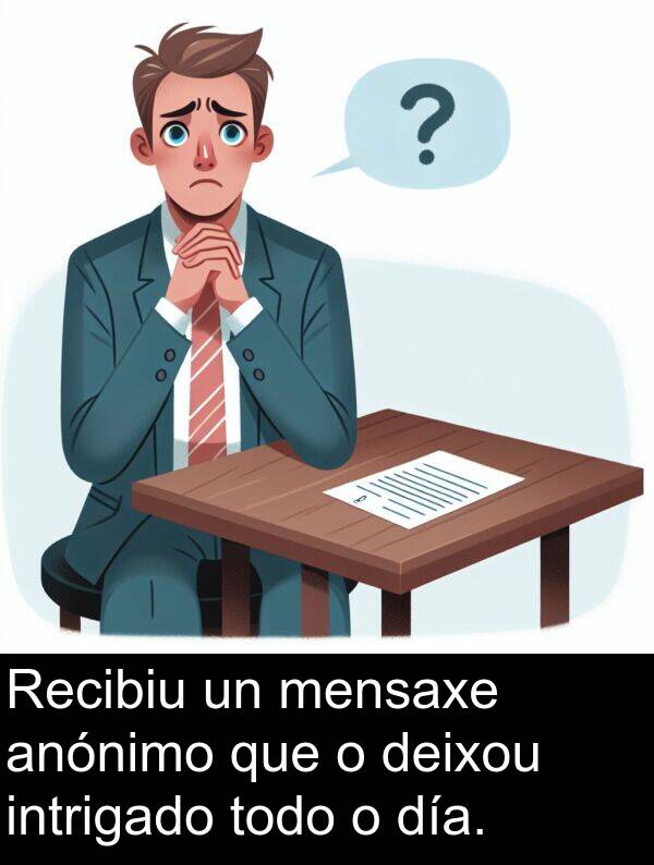 deixou: Recibiu un mensaxe anónimo que o deixou intrigado todo o día.