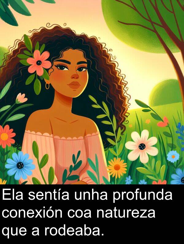 rodeaba: Ela sentía unha profunda conexión coa natureza que a rodeaba.