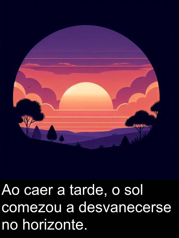 sol: Ao caer a tarde, o sol comezou a desvanecerse no horizonte.