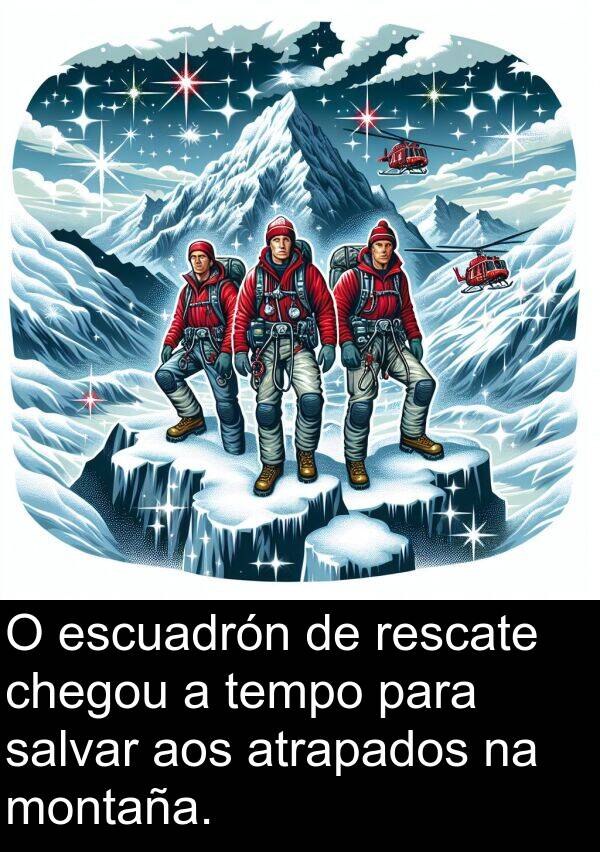 rescate: O escuadrón de rescate chegou a tempo para salvar aos atrapados na montaña.