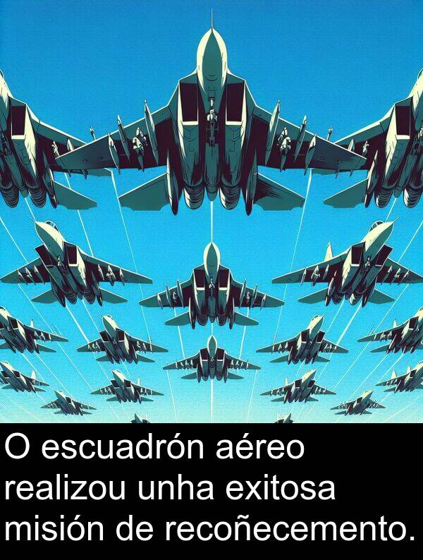 recoñecemento: O escuadrón aéreo realizou unha exitosa misión de recoñecemento.