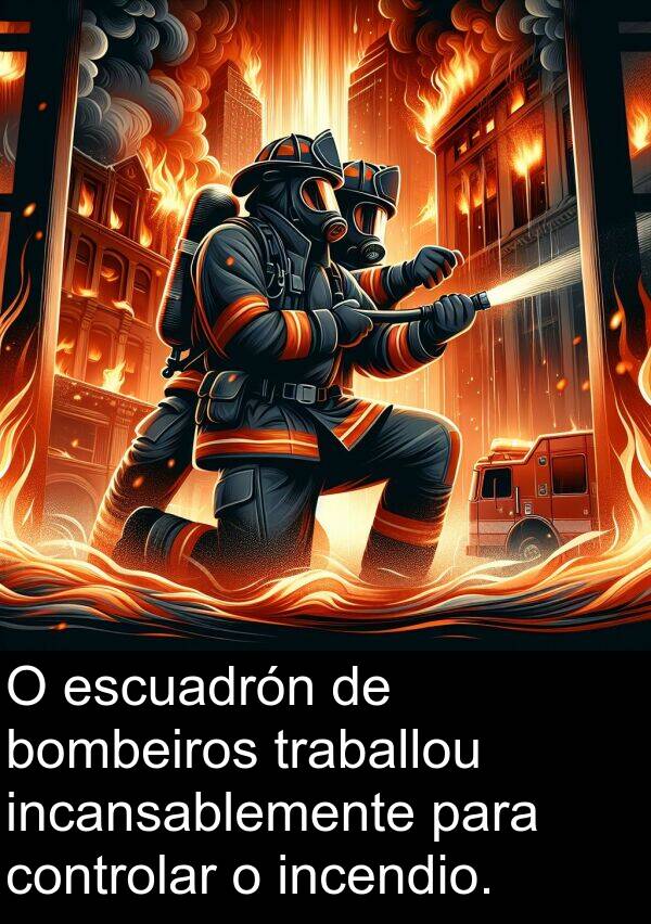 controlar: O escuadrón de bombeiros traballou incansablemente para controlar o incendio.