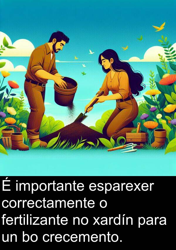 esparexer: É importante esparexer correctamente o fertilizante no xardín para un bo crecemento.