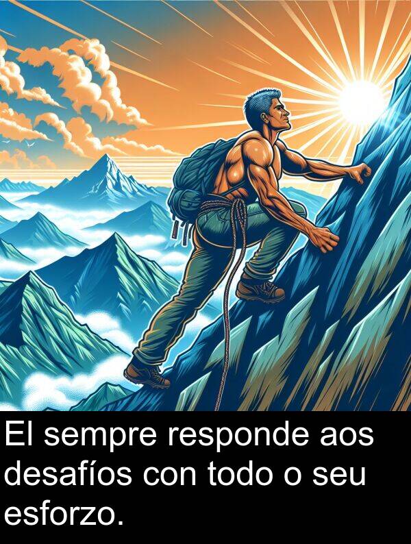 responde: El sempre responde aos desafíos con todo o seu esforzo.